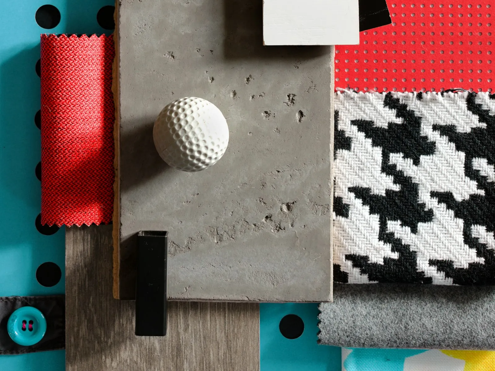 Fabric samples and swatches laid out side by side